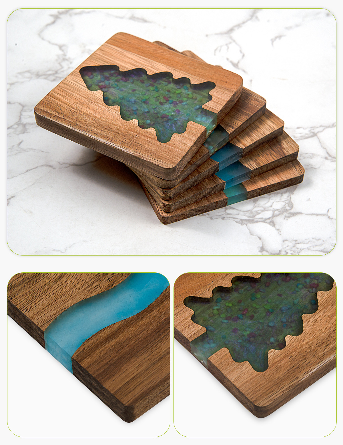 Acacia Wood Epoxy Resin Coaster – Custom Style B, Waterproof Heat-Resistant Square Drink Mat